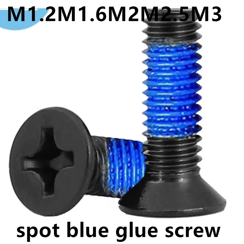 

M1.2M1.6M2M2.5M4 black carbon steel phillips flat head countersunk screw paint treatment anti-loose spot blue glue screw 1176