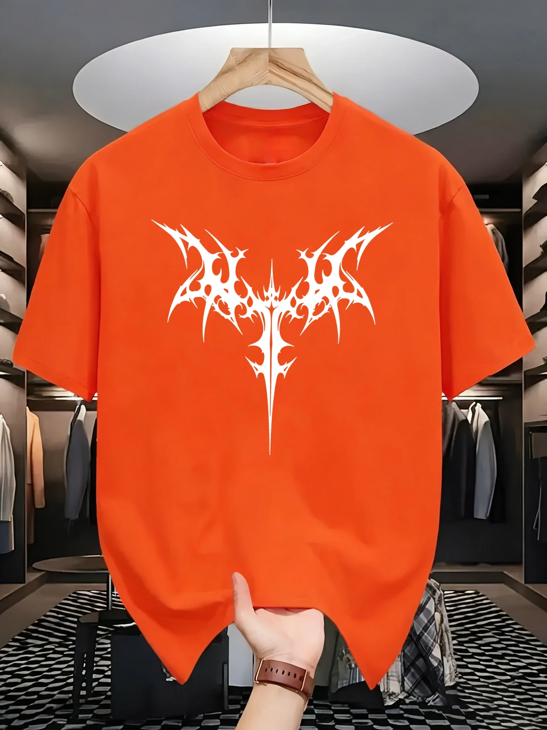 Spiny Bat Wings Design Men Breathable Street T Shirt Hip Hop All-Match Top Casual Cotton Clothes O-Neck Loose Unisex Streetwear