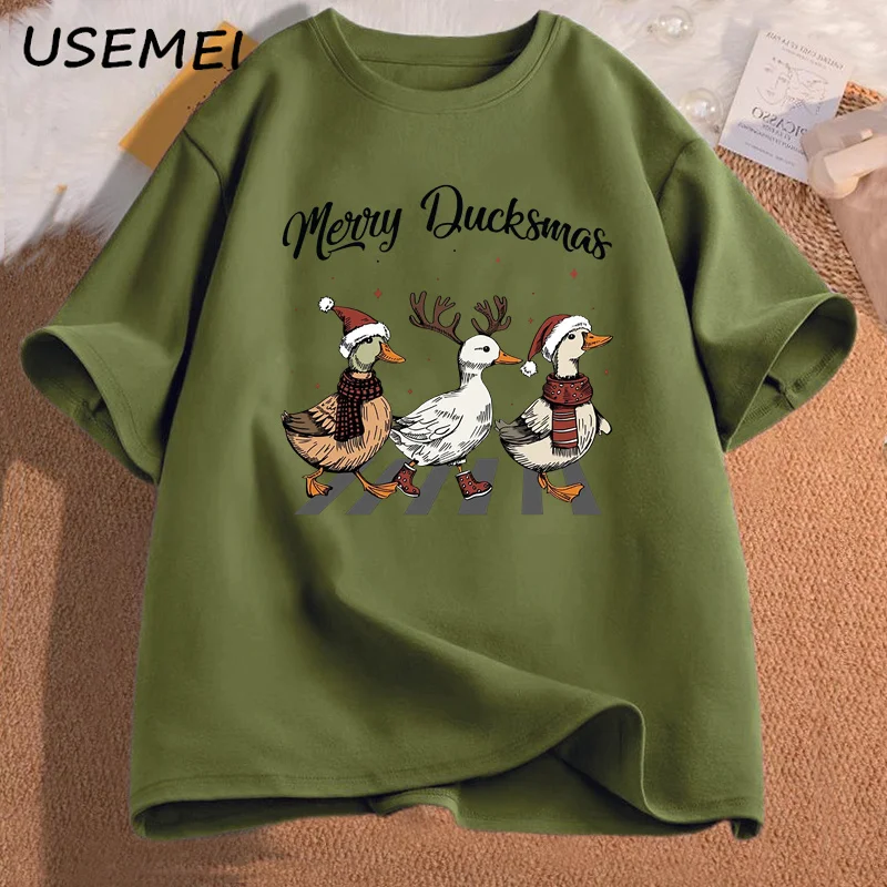 Merry Cluckin Christmas T-shirt Funny Trendy Chickens Clothes for Women Cotton Casual Short Sleeve Tops Christmas Tee Streetwear