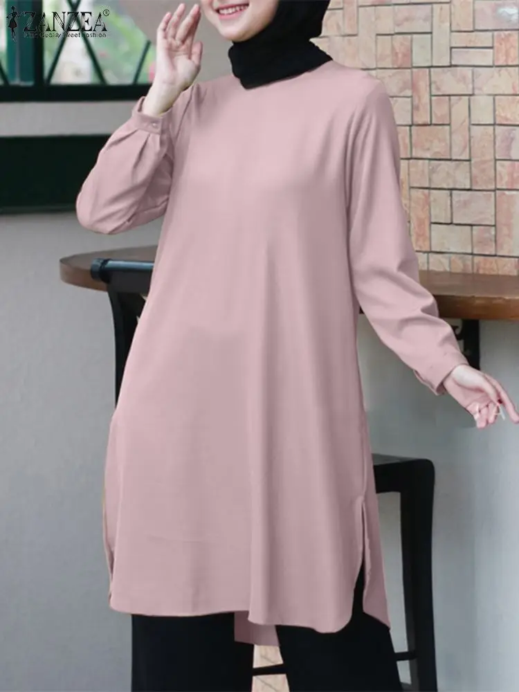 ZANZEA-Chemisier à manches longues et col rond pour femmes musulmanes, chemise décontractée vintage, vêtements islamiques, fête de printemps,