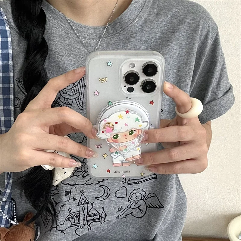 

Fashion Cute Cartoon Magnetic Phone Case For iPhone 16 Pro 15 14 13 Pro Max Back Cover with Stand Holder Shockproof Cases Funda