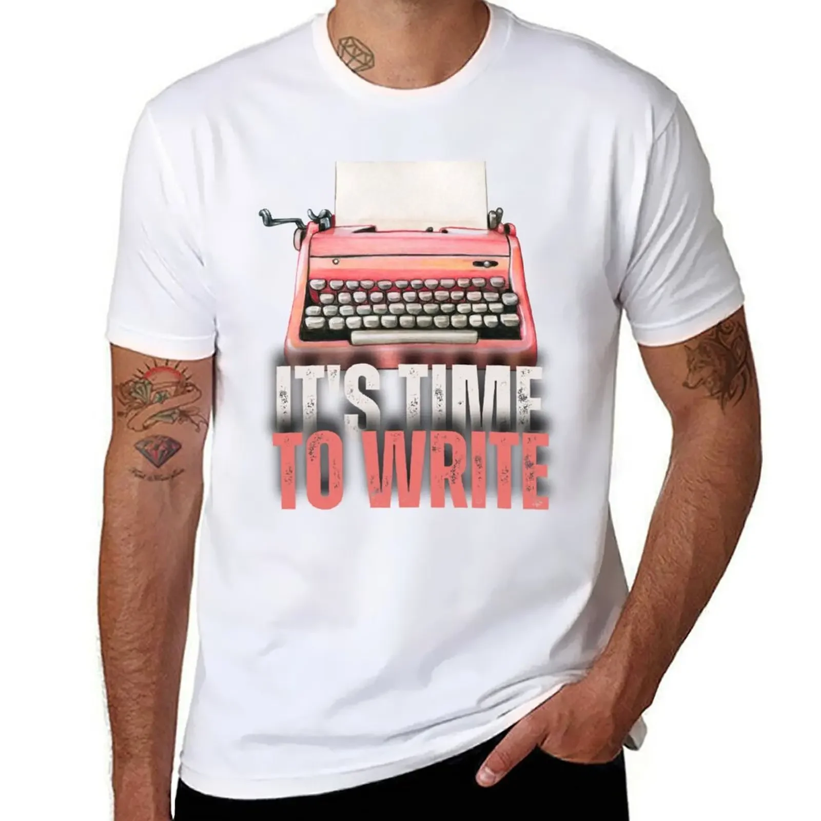 It's Time To Write & Pink Typewriter II T-shirt new edition cute tops t shirts for men cotton