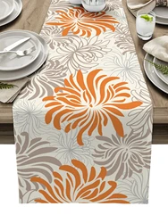 Orange Chrysanthemum Flowers Linen Table Runners Dresser Scarves Kitchen Dining Table Runners Holiday Party Wedding Decorations