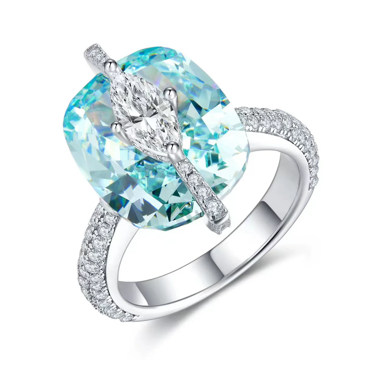 

KQDANCE New Sparkling Lady's Rings 925 Silver Zircon Light Blue Paraiba Gemstone Jewelry Party Gifts