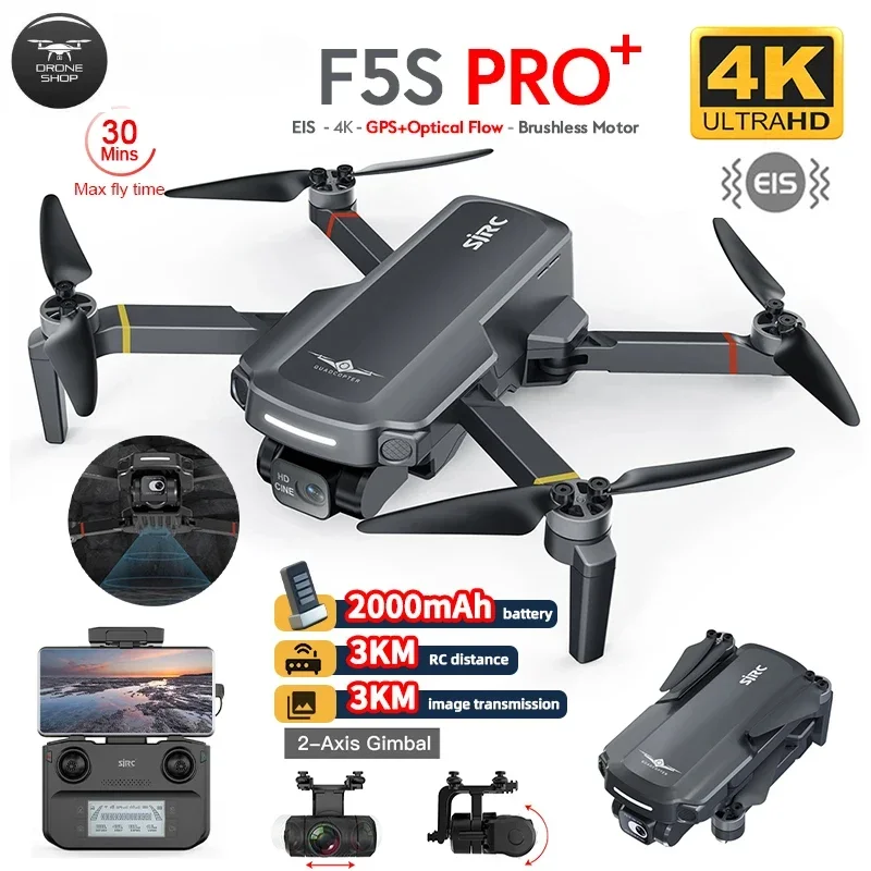 

Дрон SJRC F5s PRO с бесщеточным Мотором, профессиональный Квадрокоптер с GPS, камерой 4K HD, EIS 5G FPV, Радиоуправляемый квадрокоптер с дистанцией 3 км, игрушка