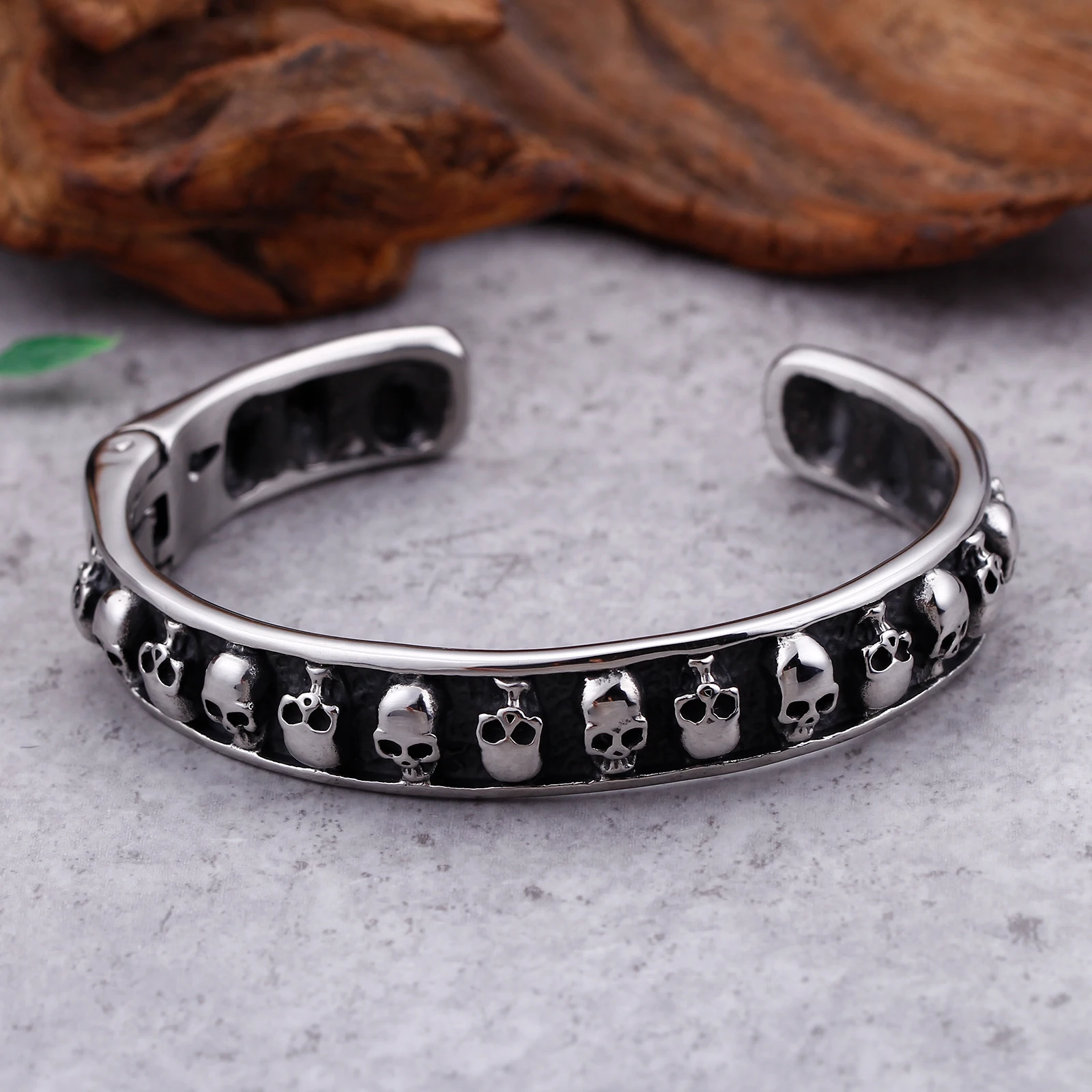 10mm Skull Ghost Head Bangle Men 316L Stainless Steel