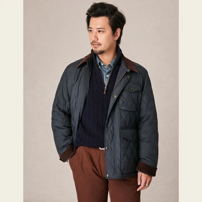 Men's Cotton Padded Jacket Solid Color Lapel Long Sleeve Cuff Color Block Big Pockets Thick Windproof Versatile Minimalist Coat
