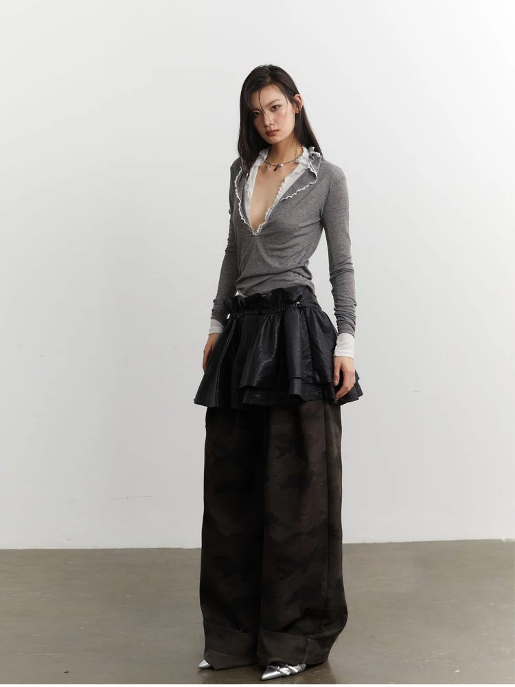 

JNYLON25AW Low Ne Lace Trim Loose Fit Inner Wear Thin Base irt Neutral Color High nce Sensation Chinese Sle T-...