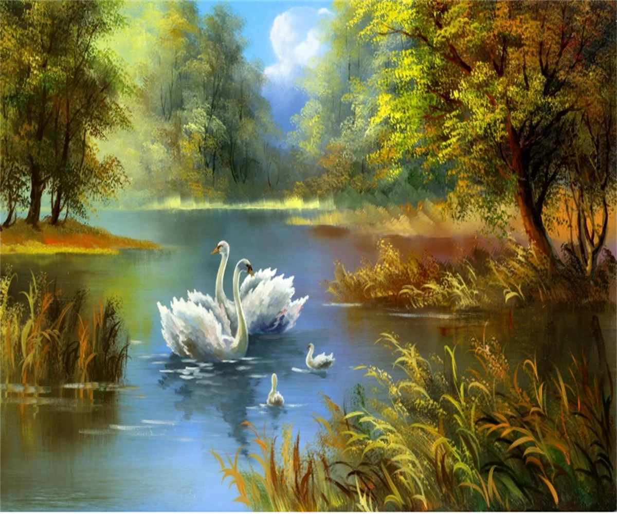 

papier peint пользовательские обои лебединое озеро 3d зеленый пейзаж коридор ресторан фото большие обои обои для стен 3d