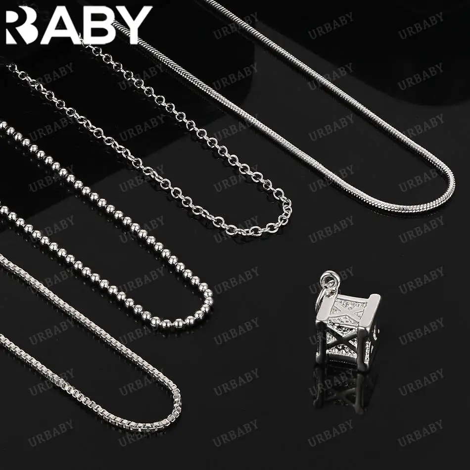 

URBABY 40-75cm 925 Sterling Silver Square Roman Numerals Pendant Necklace For Women Men Charm Trend Birthday Gifts Fashion Party