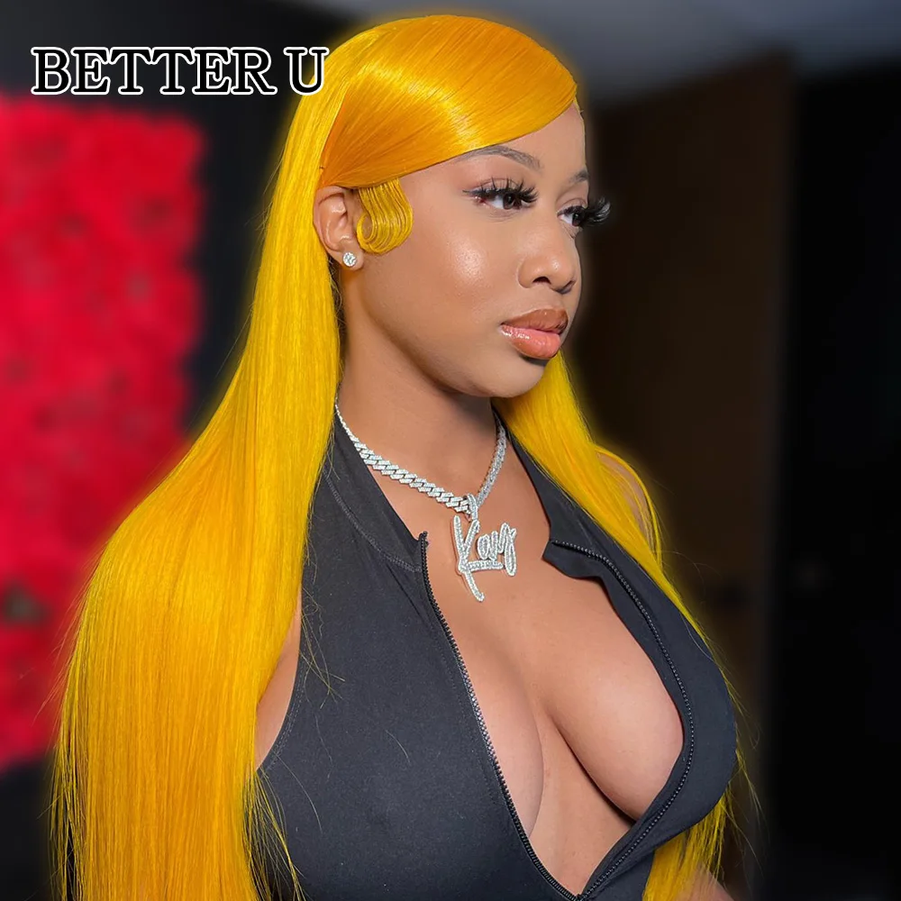 

13x4 13x6 Yellow Transparent Lace Front Wig Human Hair Straight PrePlucked Raw Human Hair Wig 4x4 5x5 Lace Closure Wig For Women