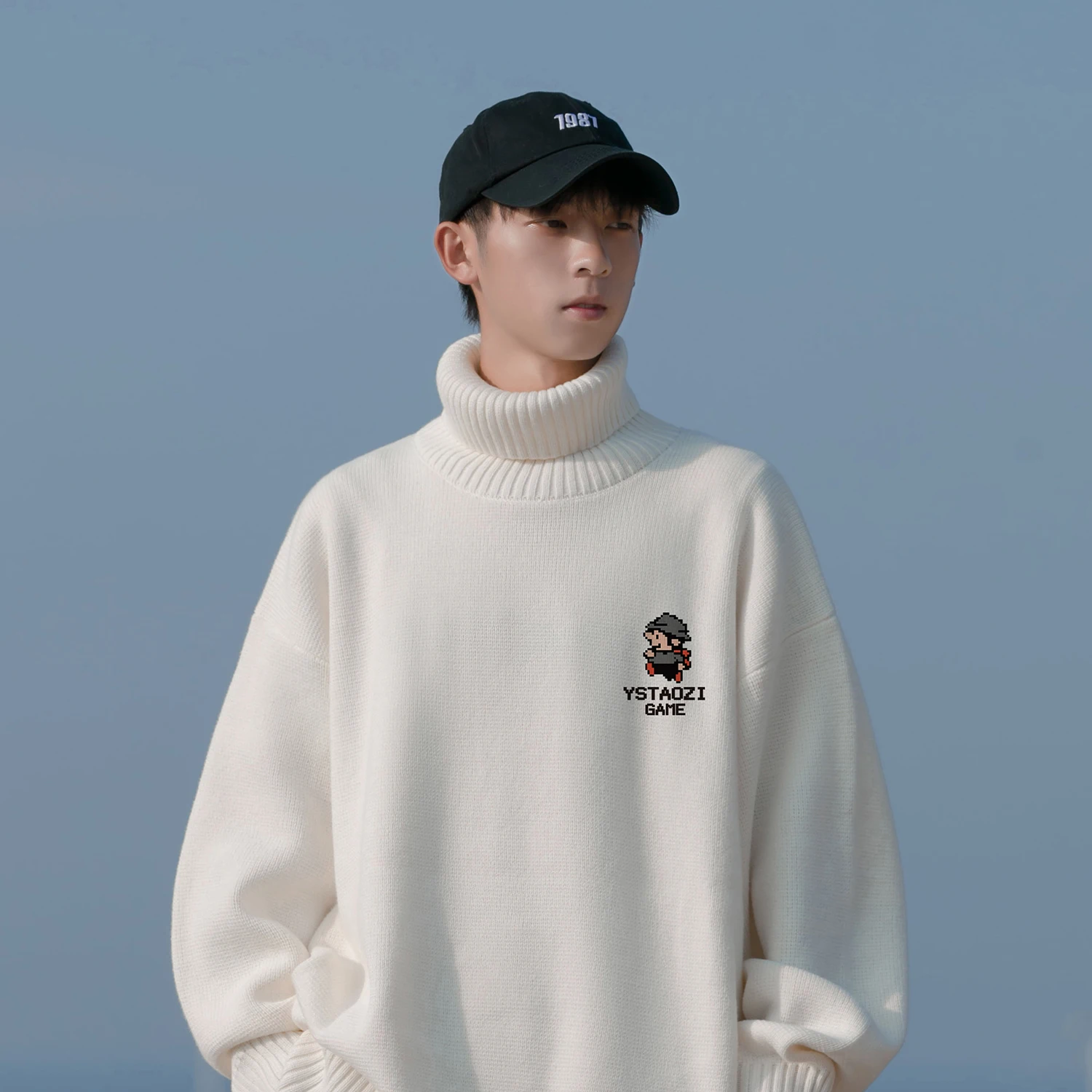 

Подростковый вязаный свитер с высоким воротом, теплый трикотаж для мальчиков на весну-осень, модный повседневный свитшот с длинным рукавом и принтом