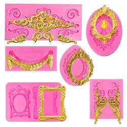 3D Lace Mold Baroque Silicone Mold Vintage Photo Frame Embossing Cake Decoration Tools Party Paper Cup Decoration Chocolate Mold