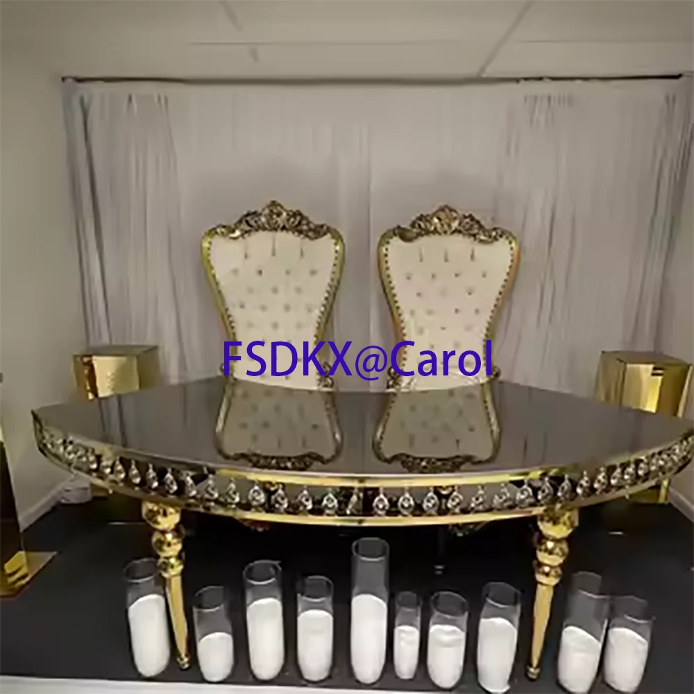 

Wholesale Wedding Gold Mirror Glass Stainless Steel Dining Rose Gold Table Wedding Dining Event Table