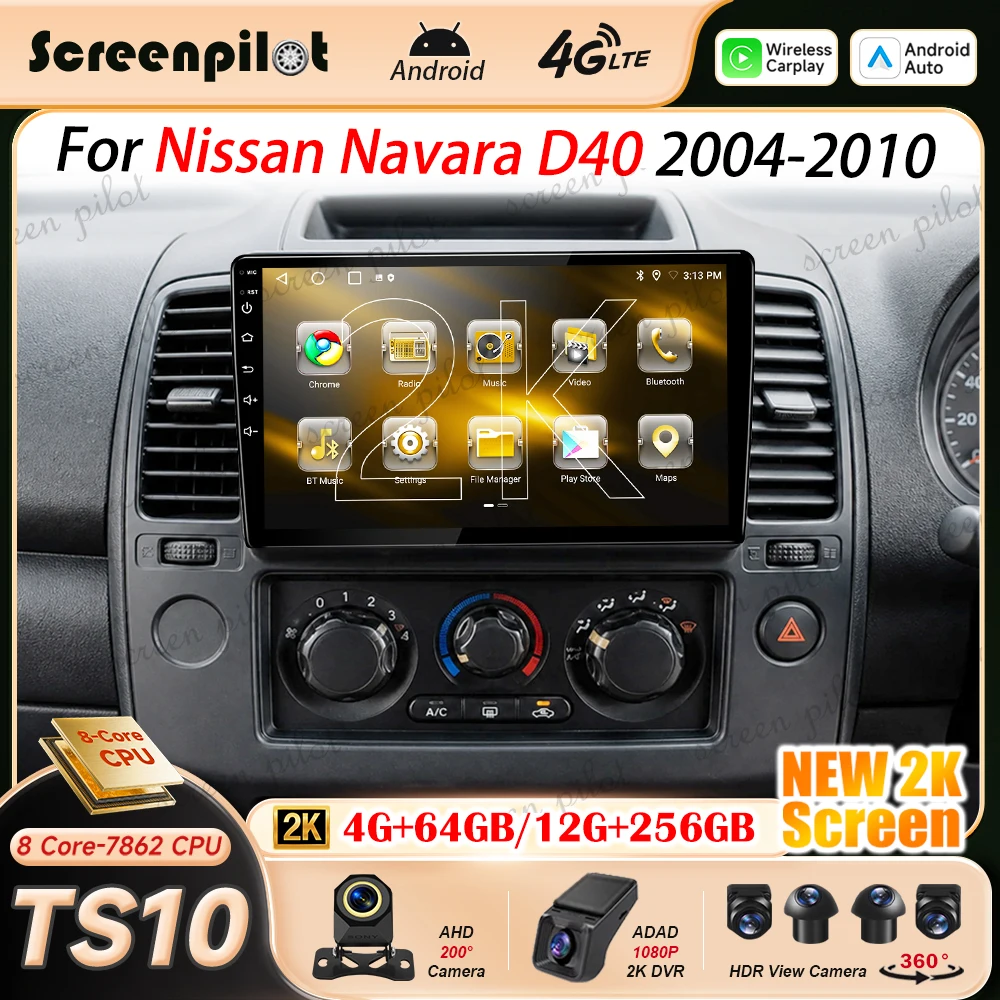 Android 16 Car Radio For Nissan Navara D40 2004 2005 2006 2007-2010 2K QLED Multimedia Video Player Navigation GPS NO 2DIN 8Core
