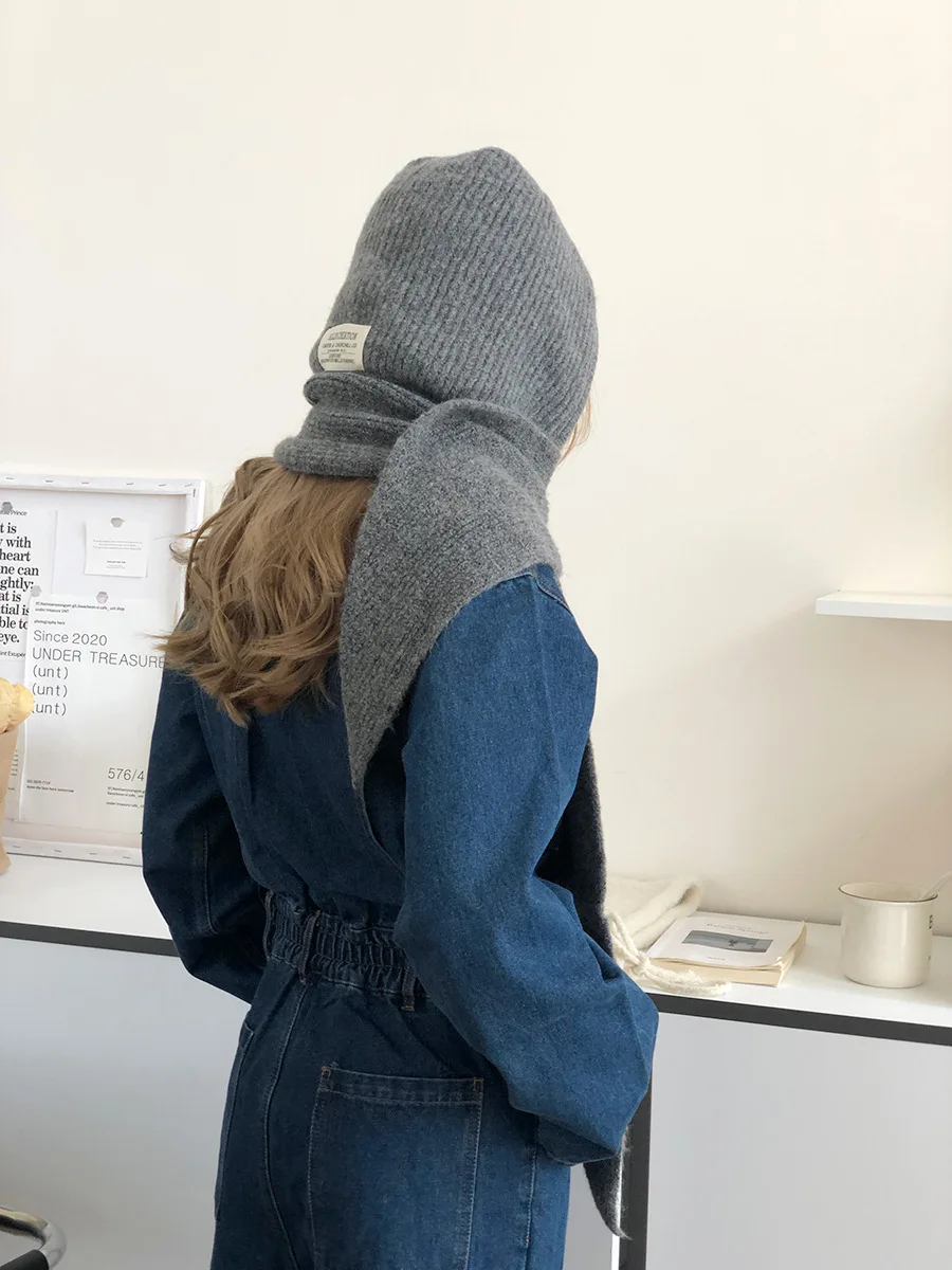 Gestrickte Mützen aus Wollmischung für Männer und Frauen, Sturmhaube, Winter, warm, Unisex, Kapuzenmütze, Halskragen, Schal, Mütze, Skimütze, kalte Hüte – Detail 12