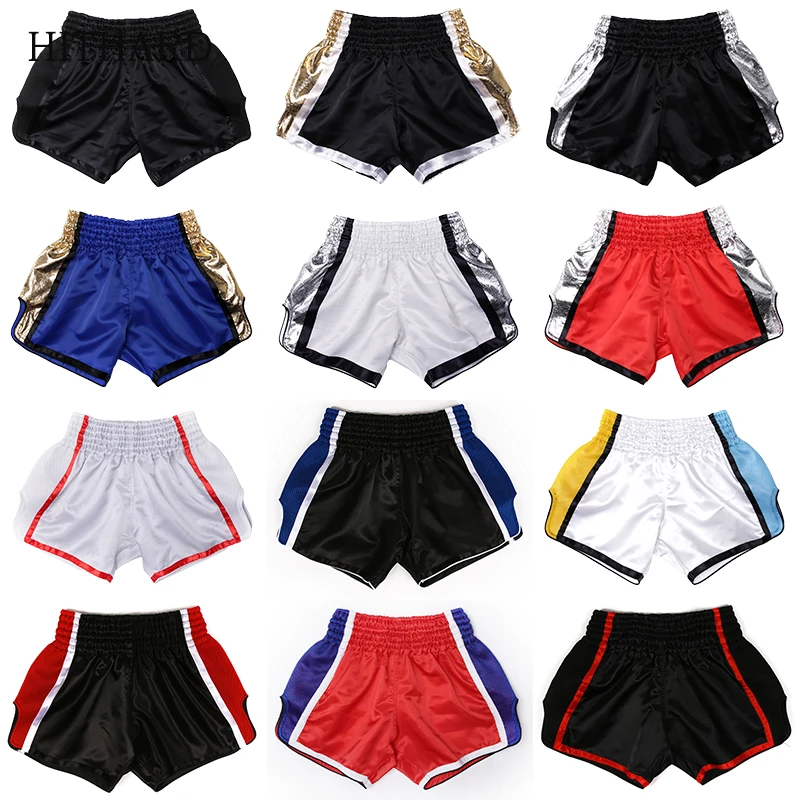 Muay Thai Shorts Plain Satin Boxing Shorts Women Men Child Fight Kickboxer Kickboxing Training Trunks Martial Arts MMA Clothing