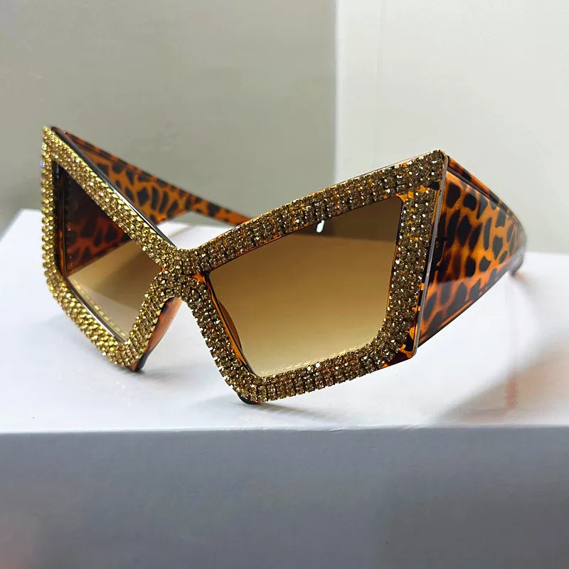 Diamant Quadrat Sonnenbrille Frauen Luxus Strass Großen Rahmen Sonnenbrille Weibliche Outdoor UV Schutz Kristall Damen Brillen – Detail 9