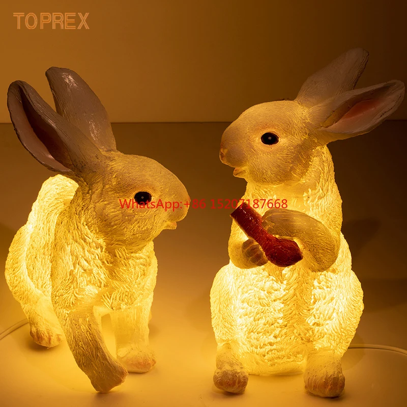Estatua de conejo de resina LED de tamaño real 3D para exteriores, decoraciones para eventos de fiesta en casa de Pascua, escultura, modelo Animal, regalos temáticos de Anime