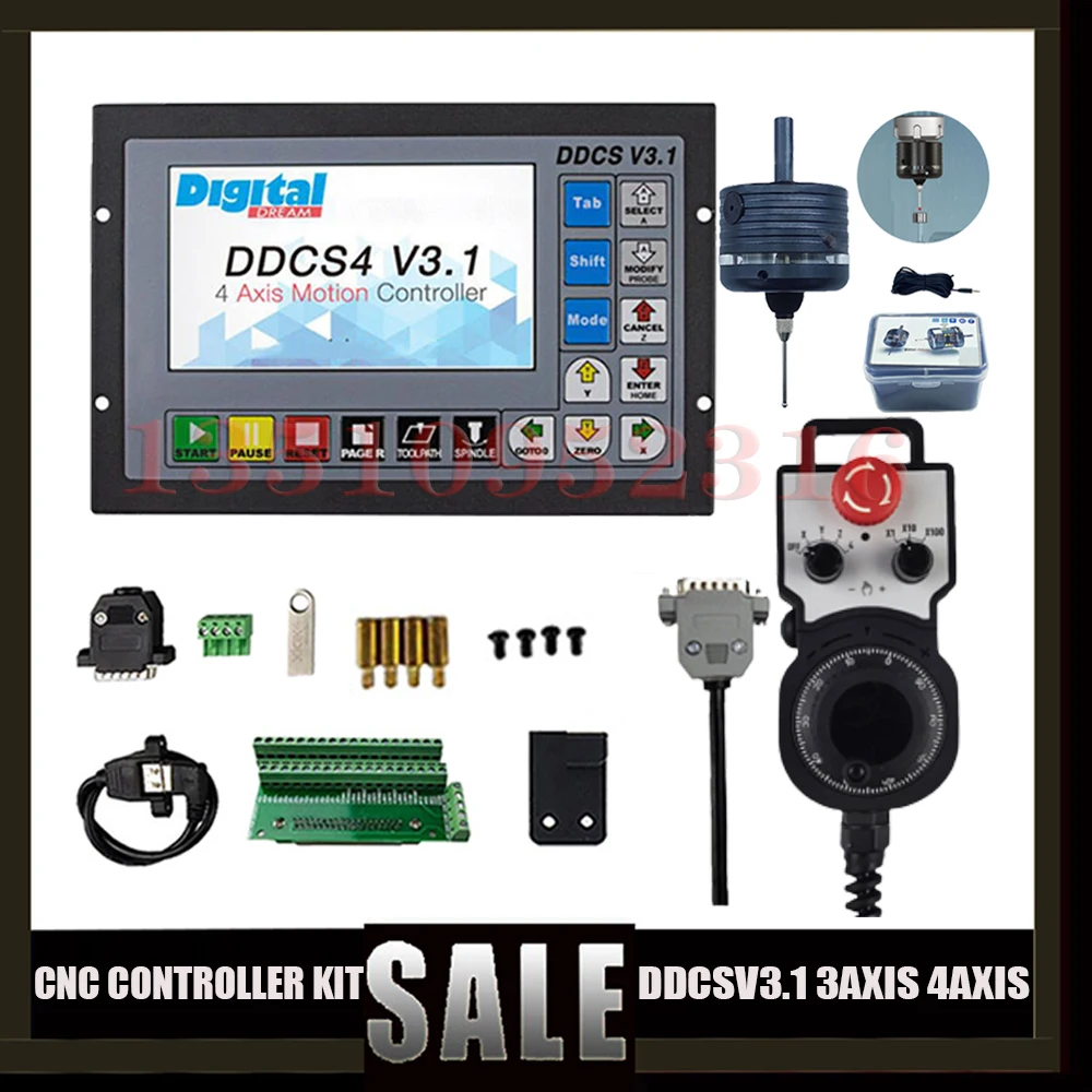 CNC offline independent controller Ddcsv3.1G code 3-axis 4-axis motion control system + hand wheel mpg + 3d edge finder