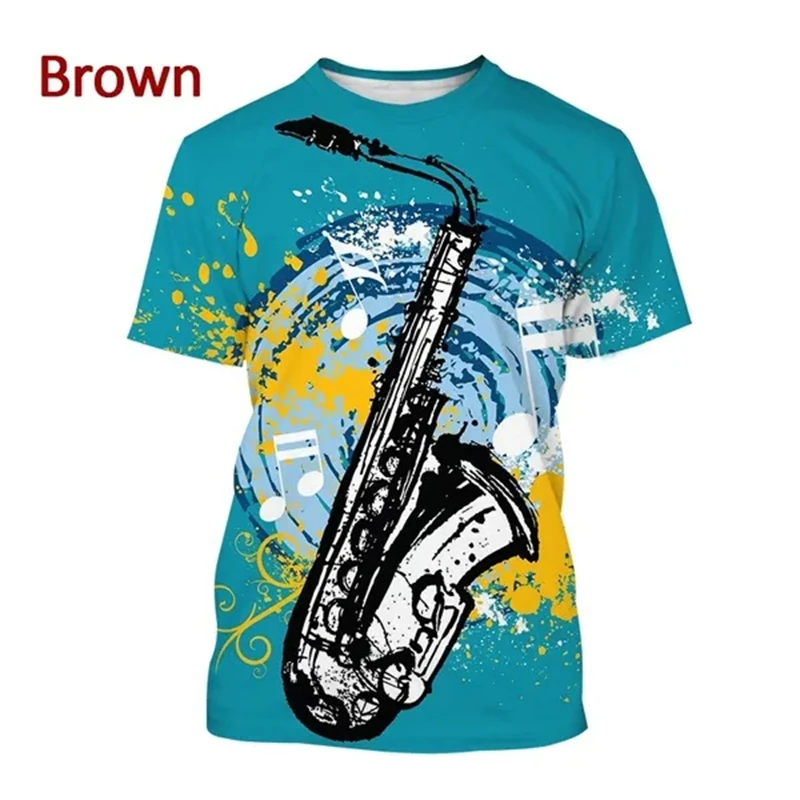 New Jazz Musical Instrument Saxophone 3D Print T Shirt Men's Casual Music Art Short-sleeved T Shirt Printed Streetwear Top Shirt