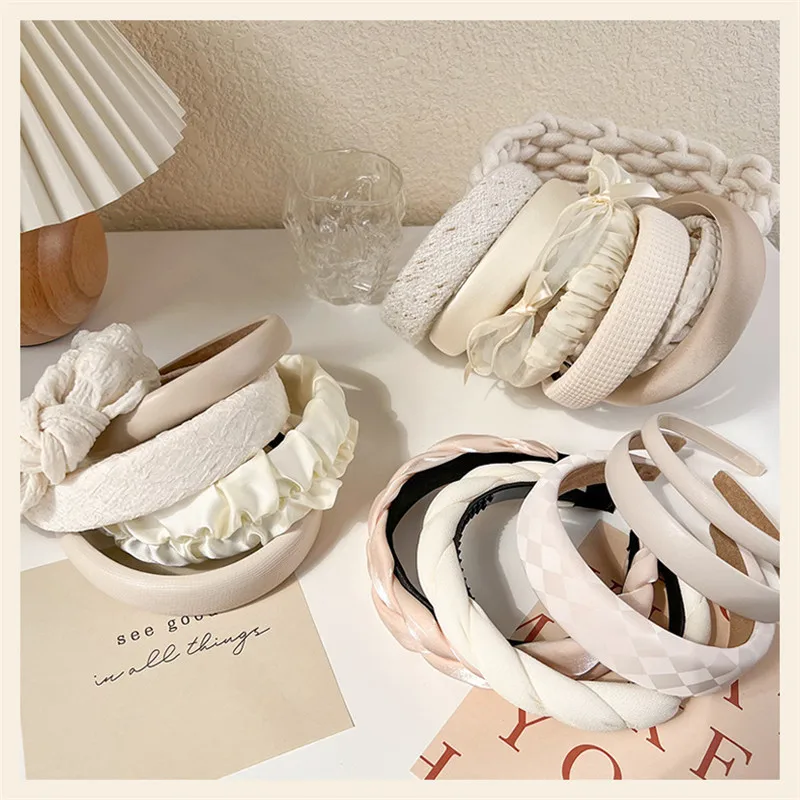 New Fashion White Series Headbands for Women Plaid Hairbands for Girls Sponge Headwear Hair Hoop Women Bezel Hair Accessories