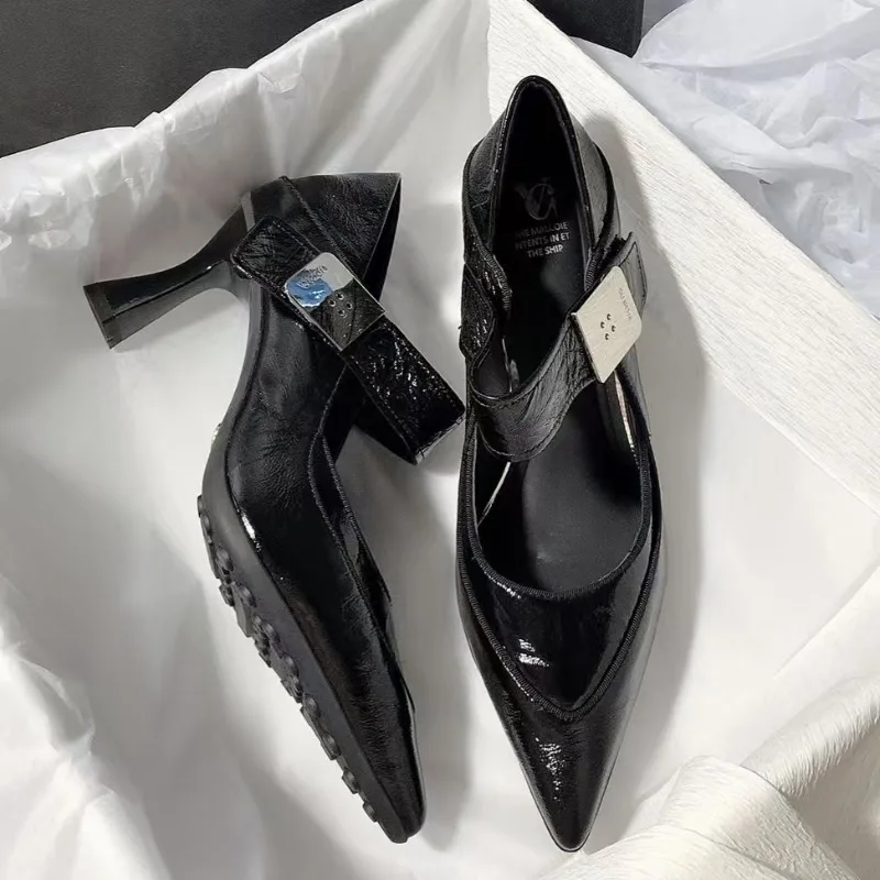 

Новинка осени 2025 года, женские модные туфли высокого качества на каблуке с острым носком, противоскользящие износостойкие туфли на высоком каблуке 7 см