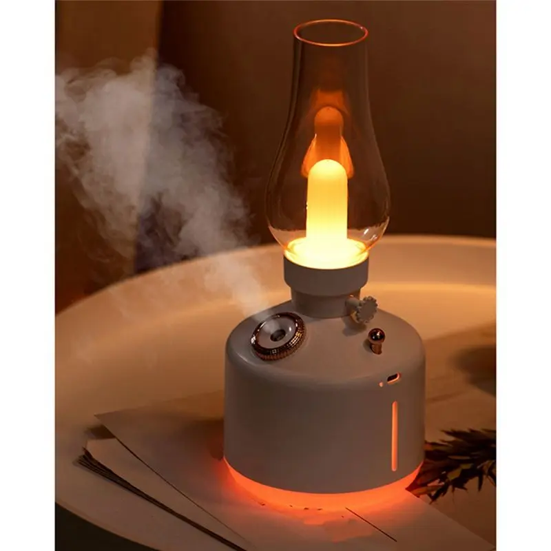 Hot-Retro Coal Oil Lamp Model LED Night Light Mute Mist Maker USB Rechargeable Wireless Mini Air Humidifier For Car Office