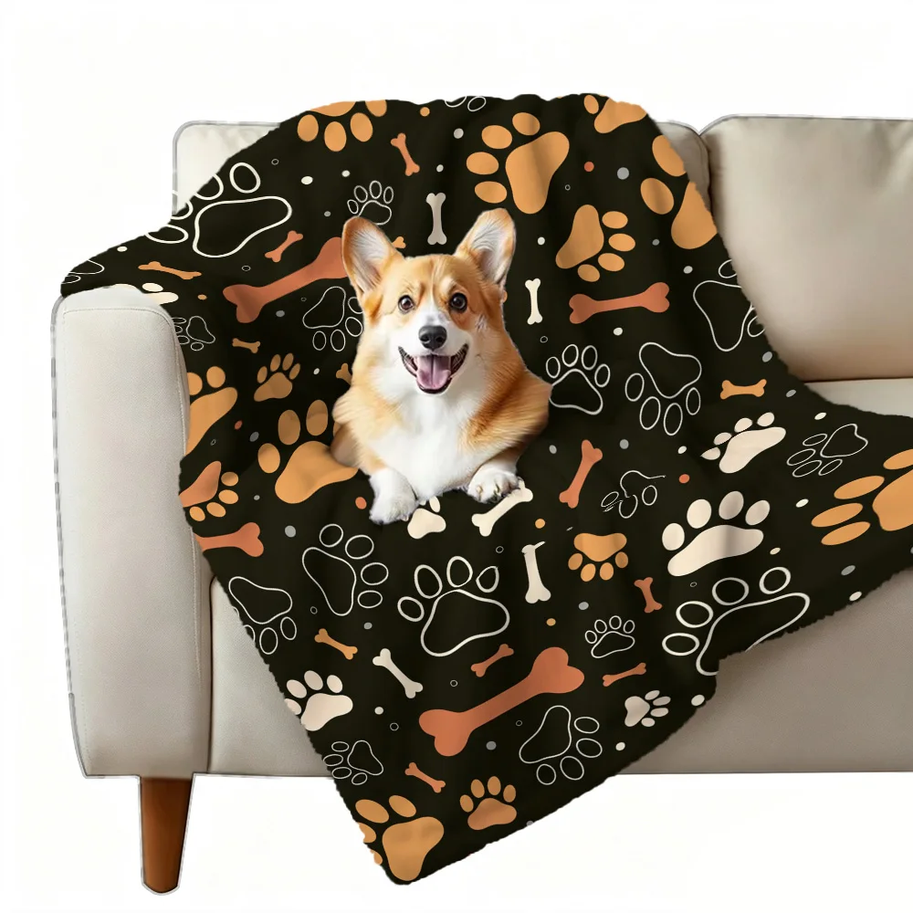 1PC blanket with paw print and bone print is soft and comfortable for pet lovers and everyday use