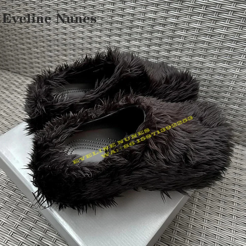 

Black Fur Slip On Soft Mules Round Toe Shallow Wearing Outside Casual Spicy Girl Women Winter Slipper Spicy Girl 2024 New Style