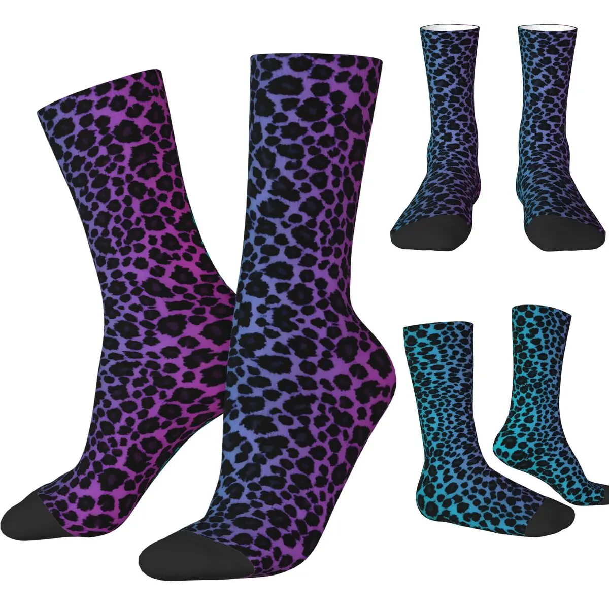 Blue Pink Leopard Skin Socks Fashion Stockings Men Warm Soft Outdoor Sports Socks Winter Custom Anti Skid Socks