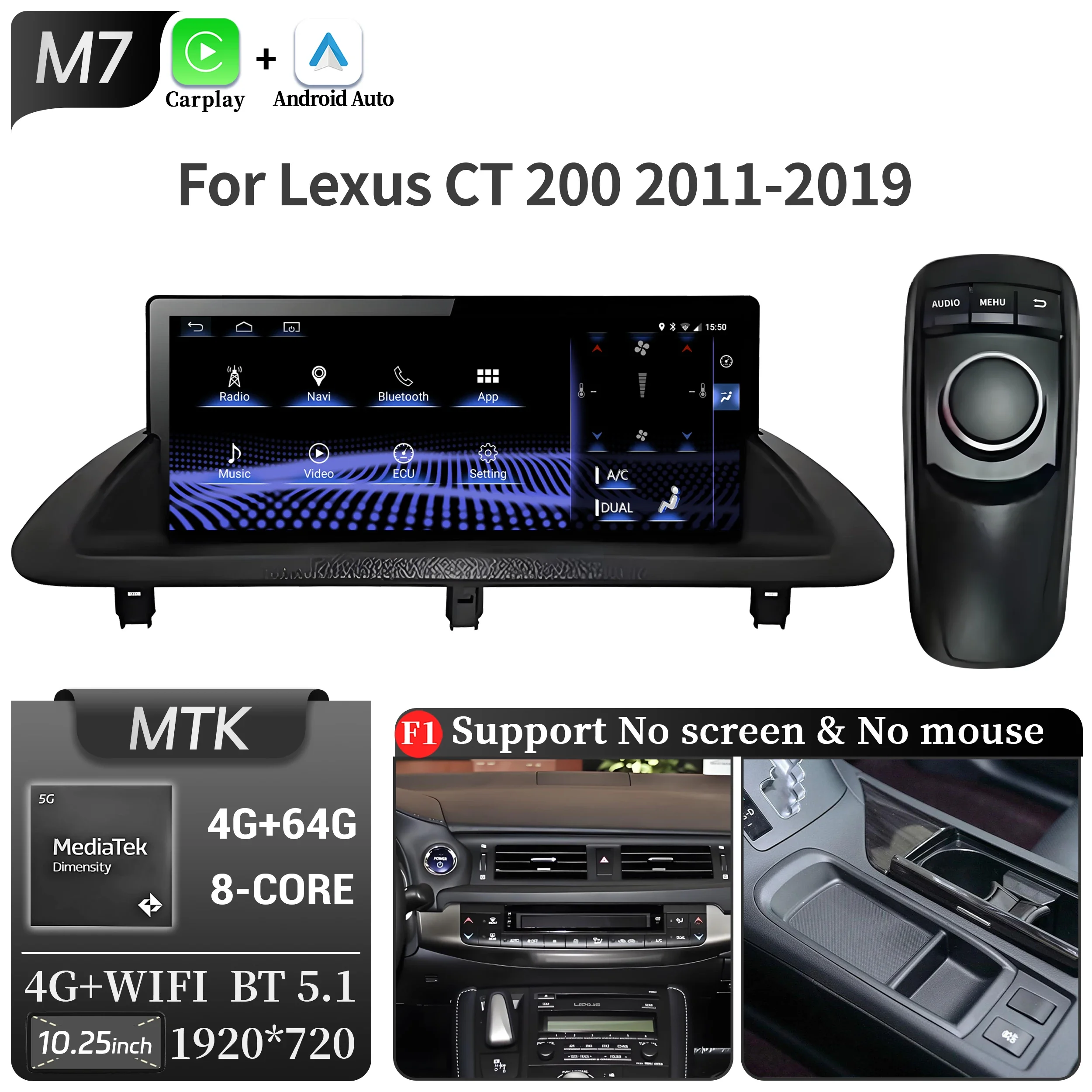 10.25 inch Voor Lexus Ct 200 Ct 200 H 2011-2019 Android 14 Autoradio Multimedia Navigatie Draadloze Carplay Snapdragon 668 S Scherm