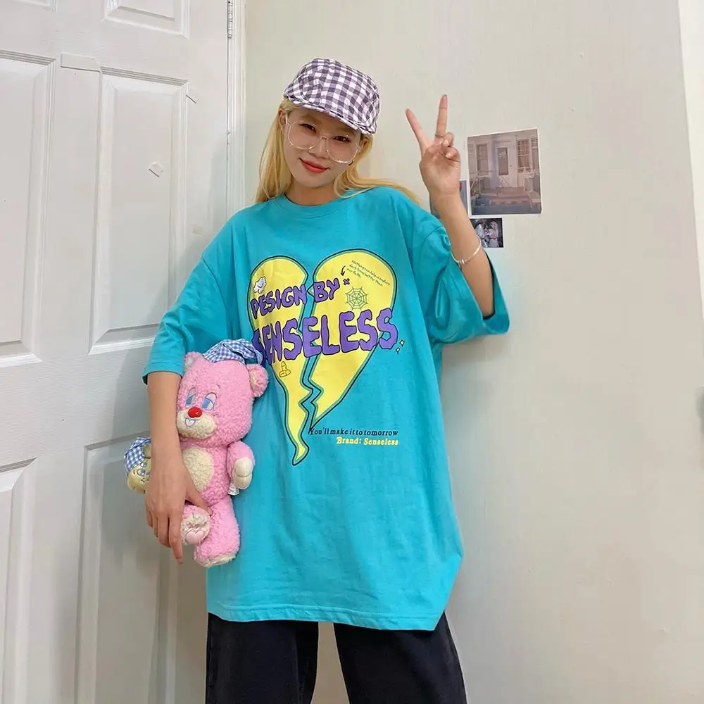 

Short Sleeve T-Shirts Women Korean Style Back Print Loose Fit Cotton Tops Summer Casual Breathable Soft Trendy Fashion