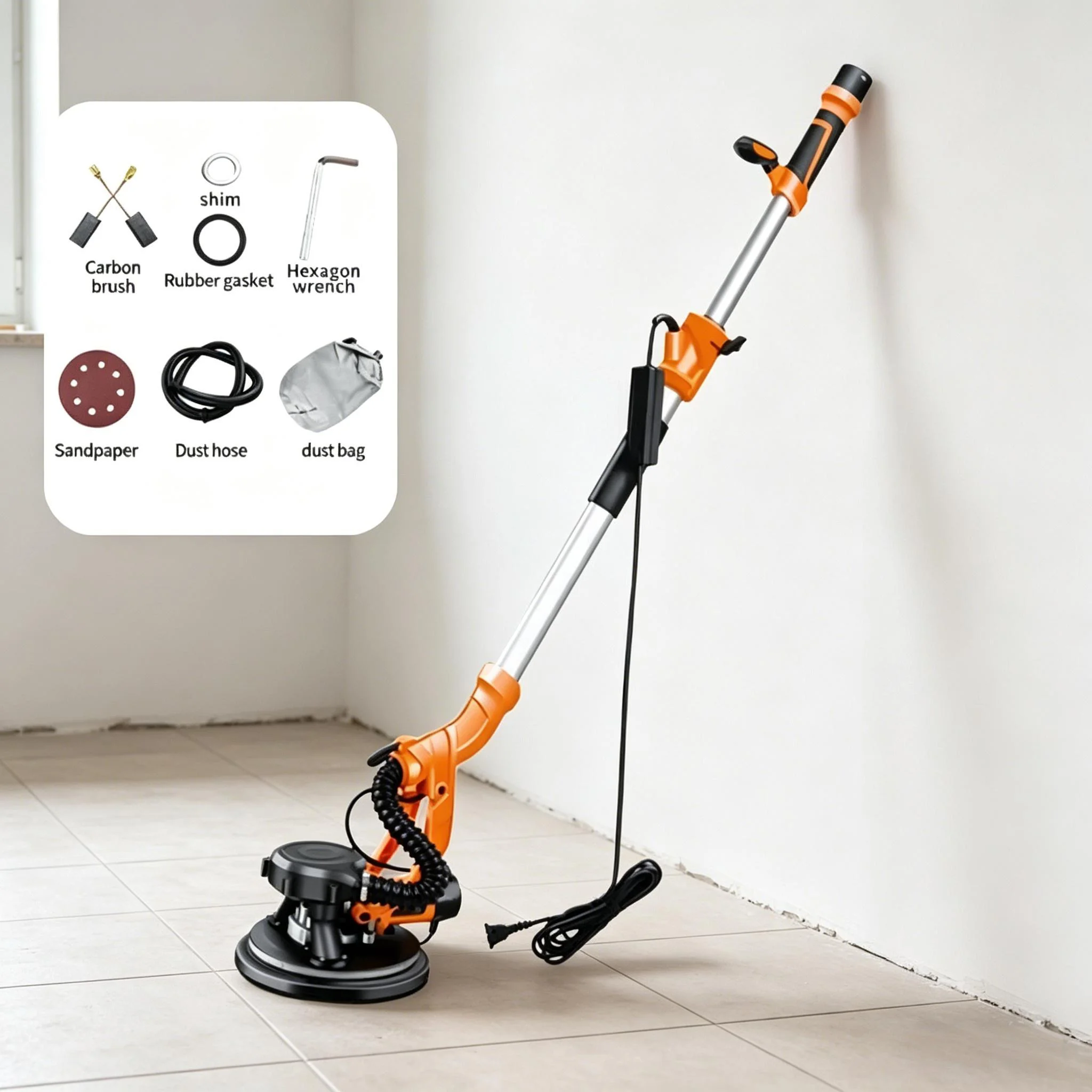 Electric Drywall Sander 800W with 360° LED Light Extendable & Foldable Handle 6 Variable Speed Wall Polisher Tool Wall Sander