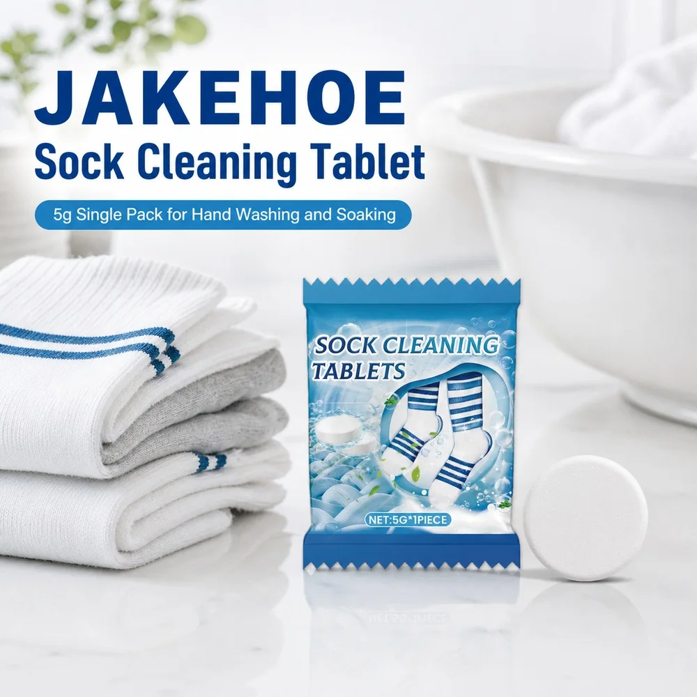 JAKEHOE Sock Cleaning Tablet 5g Single Pack for White and Colored Socks Hand Washing Soaking Laundry Stain Odors and Fabric Care