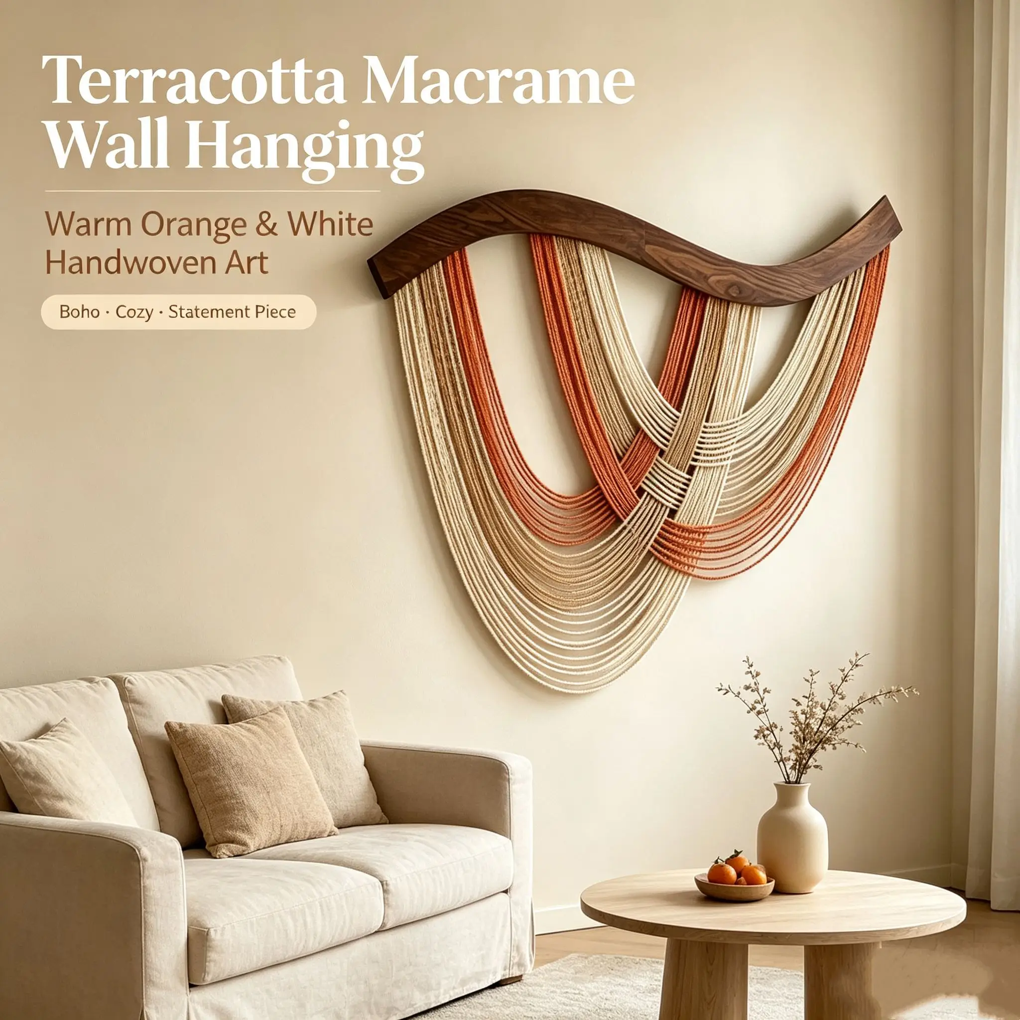 Large Macrame Wall Hanging Wooden Dowel Handwoven Cotton Rope Tapestry Boho Home Decor Wall Art for Living Room Bedroom