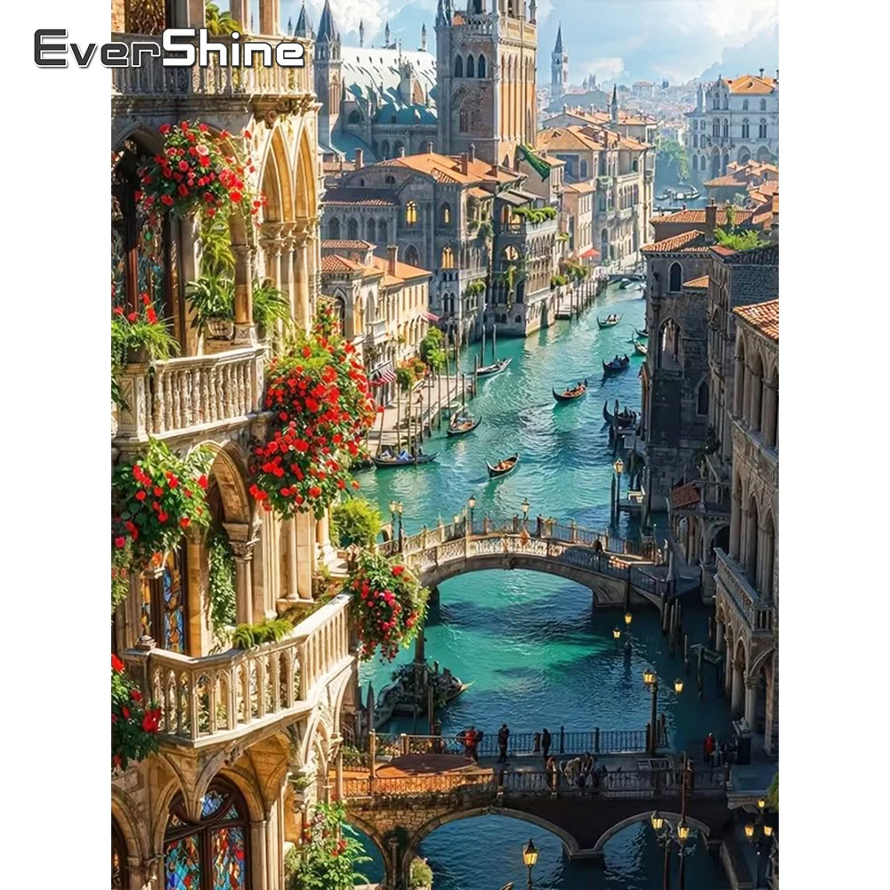 Evershine 5D Diamant-Stickerei Stadtlandschaftsgemälde Fluss-Strass-Bild DIY Diamant-Mosaik Haus Handgemachtes Hobby