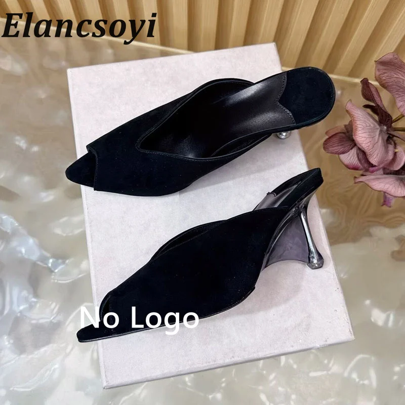 Slippers Women's Open Toed Suede Slope Heel Sandals with Fish Mouth Office Commuter High Heel Slippers Summer Party Dress Shoes view 6