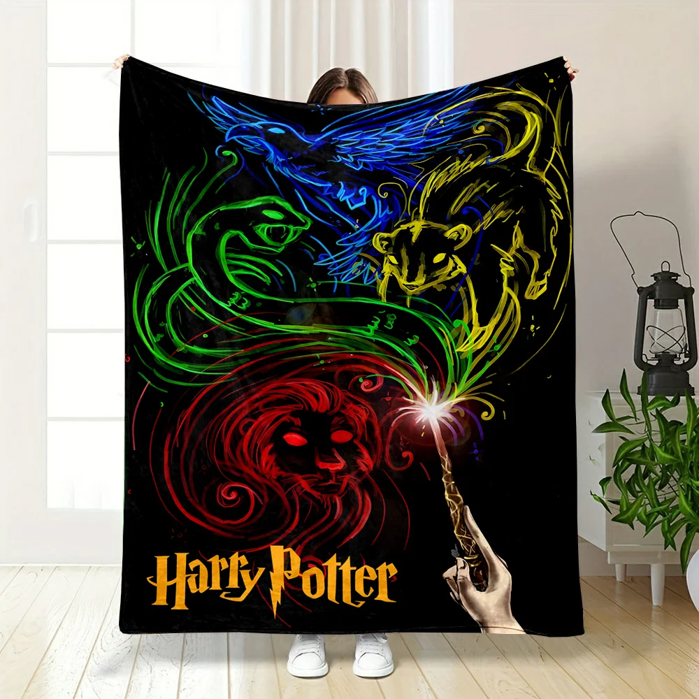 Harry Potter Magic Tools Hat Stick Pattern Blanket Warm Soft Fluffy Kids Adult Sofa Bed Throw Blanket Suitable Travel Camping