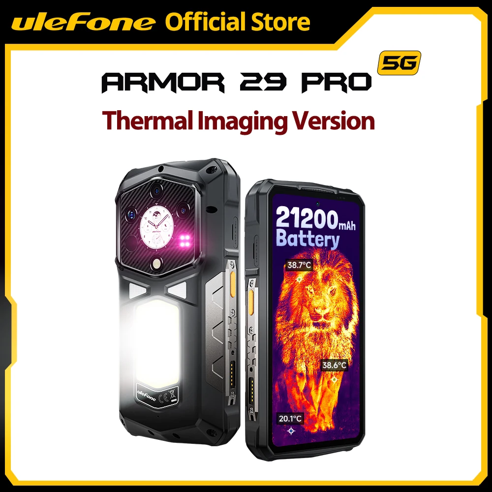 【Wereldpremière】Ulefone Armor 29 Pro Thermische versie 5G AI Robuuste telefoon 21200mAh Mobiel 120W 64MP Nachtzicht 6,67" 120Hz AMOLED Dubbel scherm 1,04" Subscherm 512GB ROM