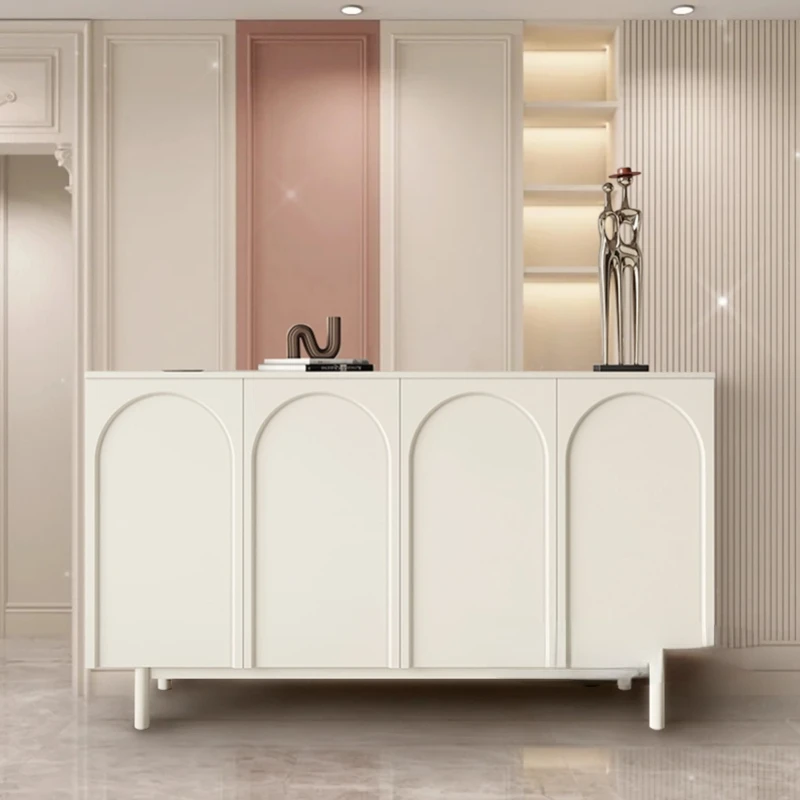 Light Luxury Cream Solid Wood Arched Meal Edge Cabinet Retro Entry Door Cabinet Shoe Cabinet Modern Storage Cabinet