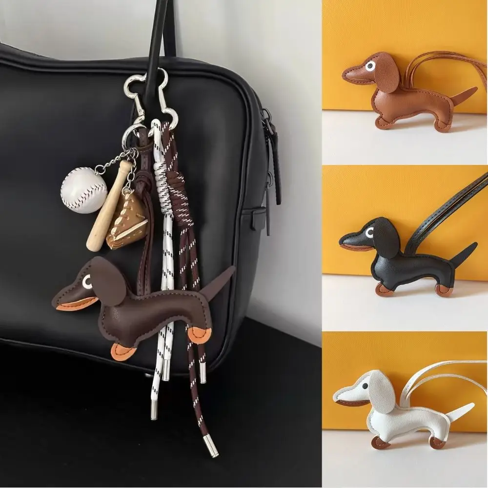 Sausage Dog Keychain PU Leather Fashion Dog Key Ring Cute Bag Pendant Jewelry Bag Charms DIY Rope Braided Bracelet Pendant 2024