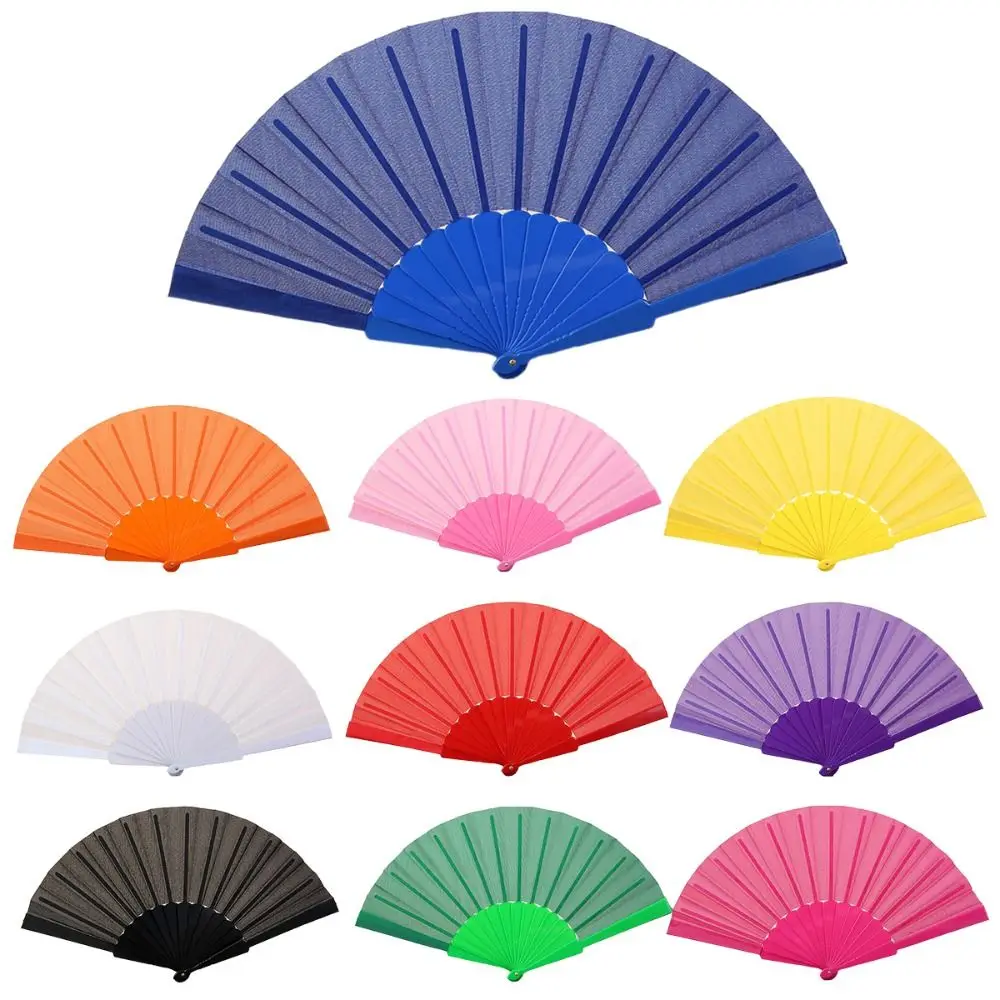Éventail pliant portable en plastique et tissu uni, élégant éventail chinois en soie, à main, pour mariages, voyages, fêtes, danse, cosplay