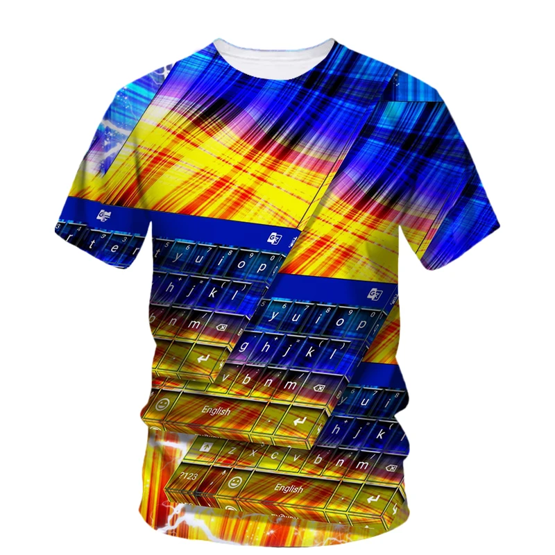 Computer Keyboard Pattern 3d Printing Summer Men's T-Shirt Trend Hip Hop Funny Personality Short Sleeve Classic Loose Casual Top