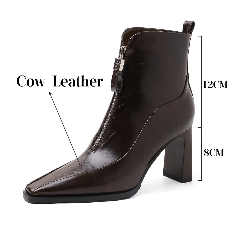 TULING JUN 2024 Winter Concise Famale Square Head Super High Heels Shoes Solid Color Elegant Zip Ankle Boots For Womens T-A5032