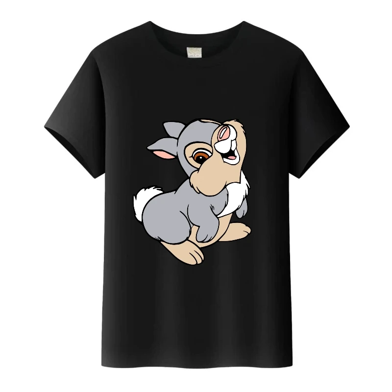 

Disney Bambi Thumper Graphics T-Shirt Loose Girls Tops Woman Harajuku Black Tshirt Family Man Blouse Children Short Sleeves Tees