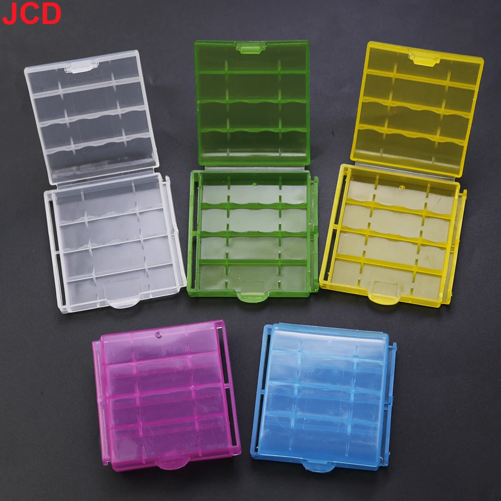 JCD 5pc Colorful Plastic Battery Holder Case 4 AA AAA Hard Plastic Storage Box Cover for 14500 10440 Battery Organizer Container