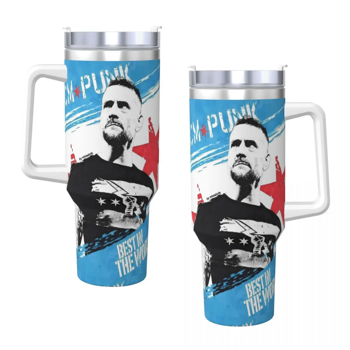 

CM Punk Wrestling Car Mugs With Straws Travel Cold and Hot Water Bottle Portable Large Capacity Coffee Mug