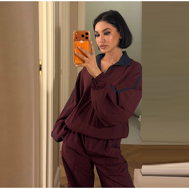 Halb-Reißverschluss Oversize-Mäntel für Damen, Street-Style Stehkragen, Laternenärmel, Paneelierte Lose Passende Jacken, Schicke Damen-Oberbekleidung – Detail 6