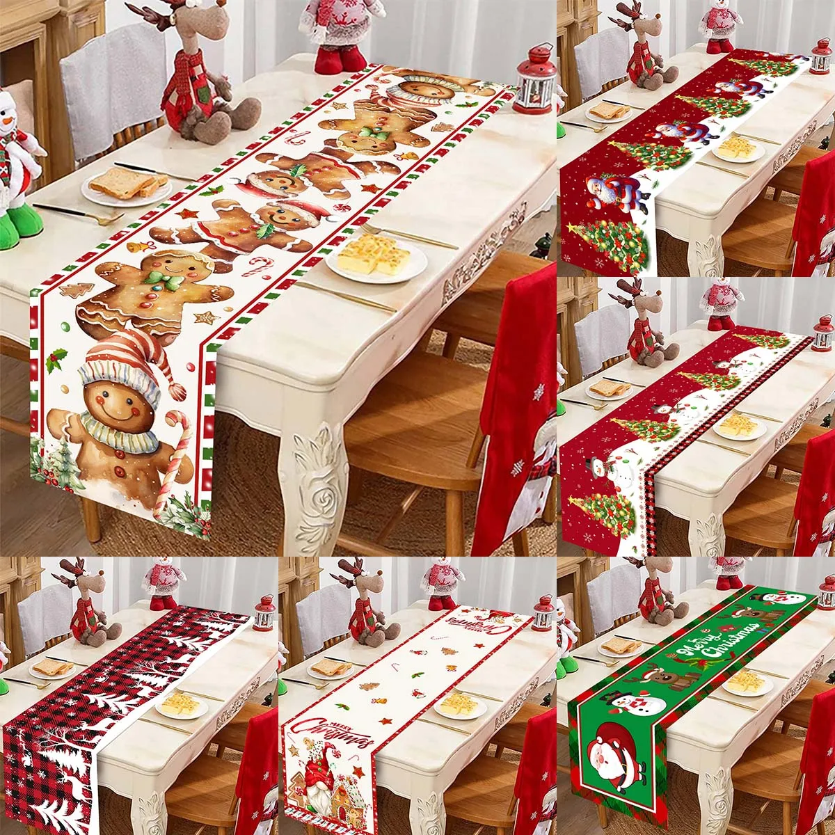 Christmas Table Runner Gingerbread Man Table Flag Christmas Decorations for Home 2024 Navidad Noel Gifts NewYear 2025 Tablecloth